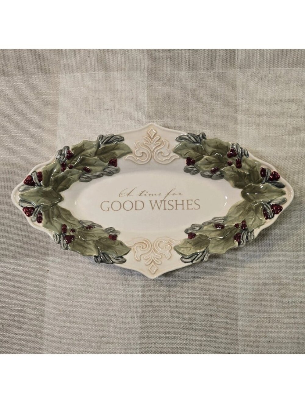 Grasslands Road Christmas Dish A Time for Good Wishes Holiday Elegant 10"